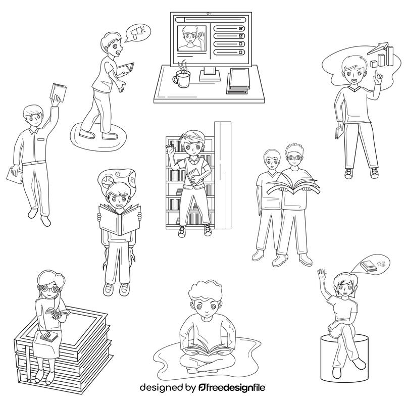 Book Club Set black and white vector