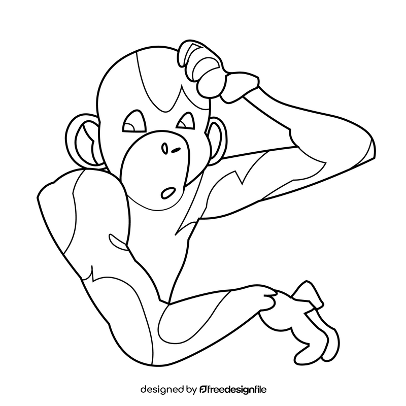 Cartoon chimpanzee confused black and white clipart