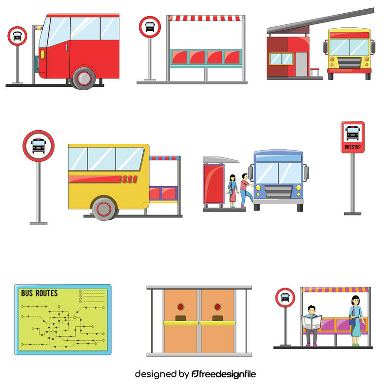 Bus stop set vector