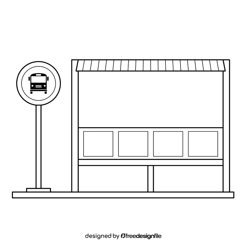 Bus Stop Bus Stand black and white clipart