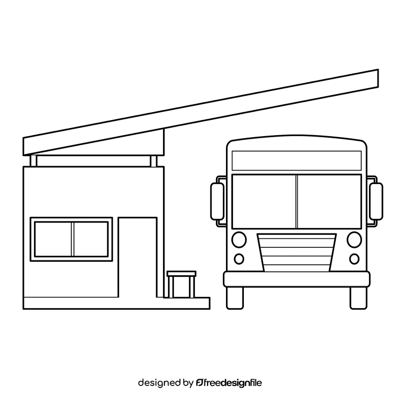 Bus Stop Bus Station black and white clipart