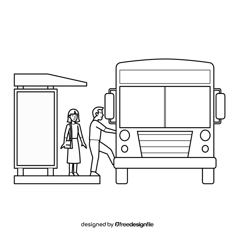 Bus Stop Queuing black and white clipart