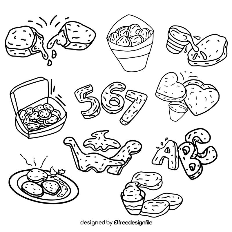 Chicken Nugget Set black and white vector
