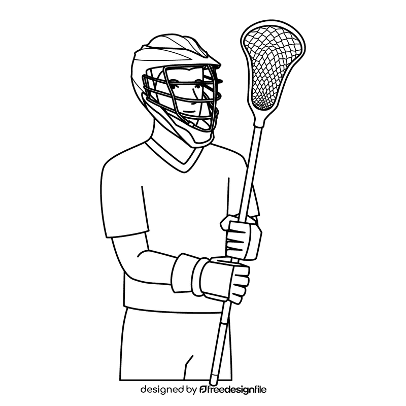 Lacrosse Player Man black and white clipart