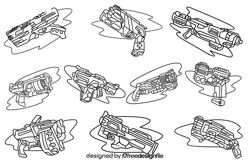 Nerf gun set black and white vector