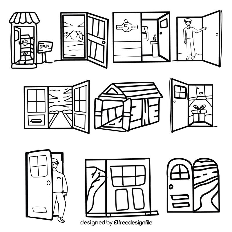 Open door black and white vector