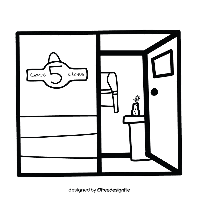 Open door classroom black and white clipart