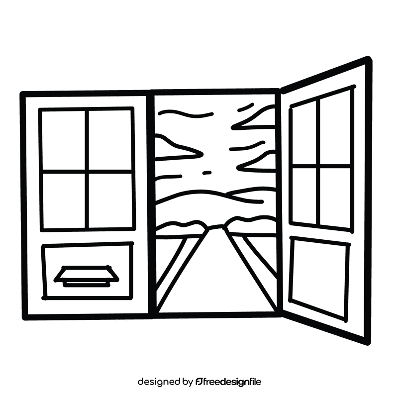 Open door double door black and white clipart