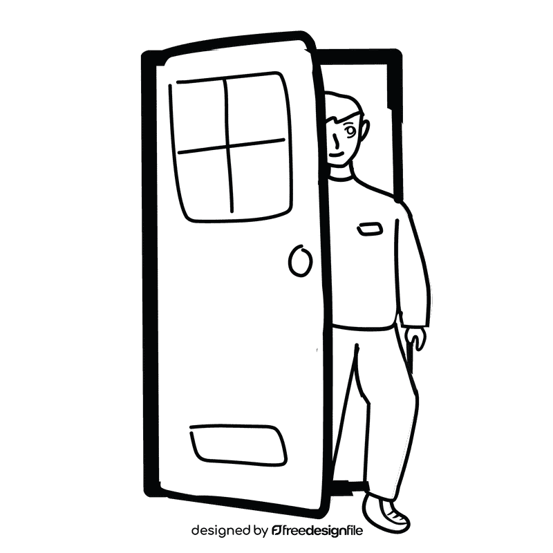 Open door enter house black and white clipart