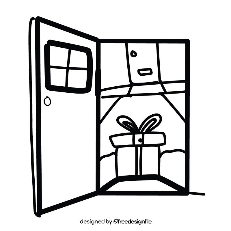 Open door gift black and white clipart