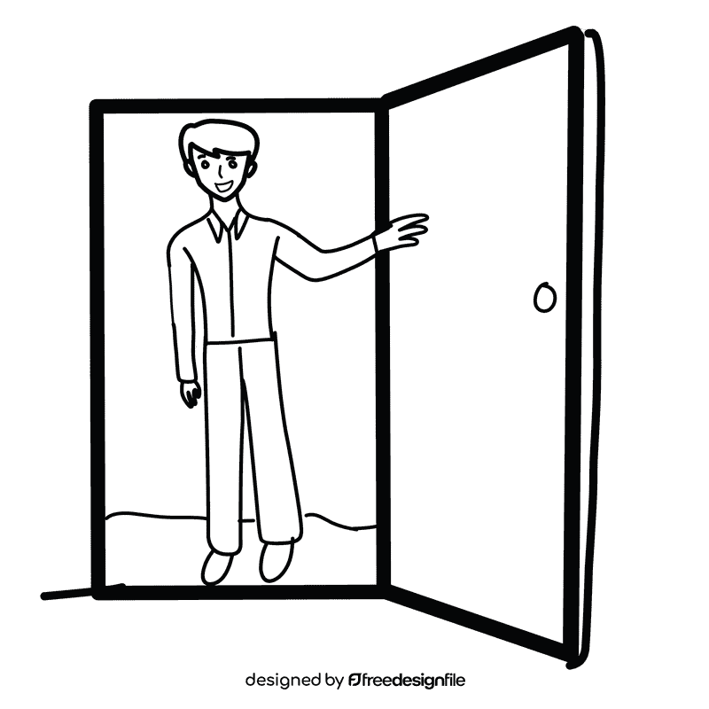 Open door guest black and white clipart
