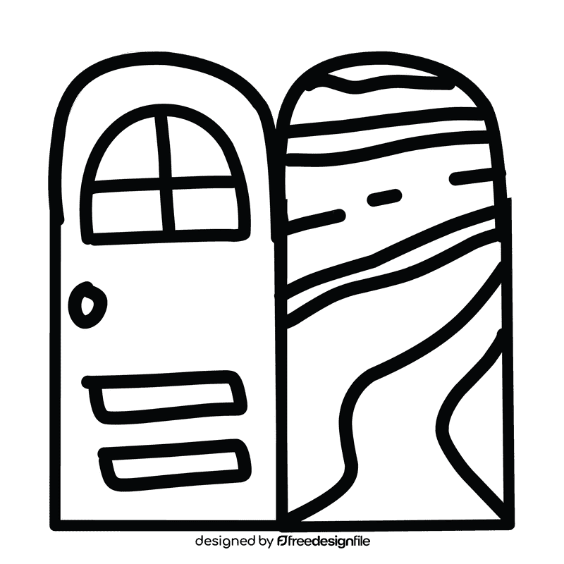Open door round door black and white clipart