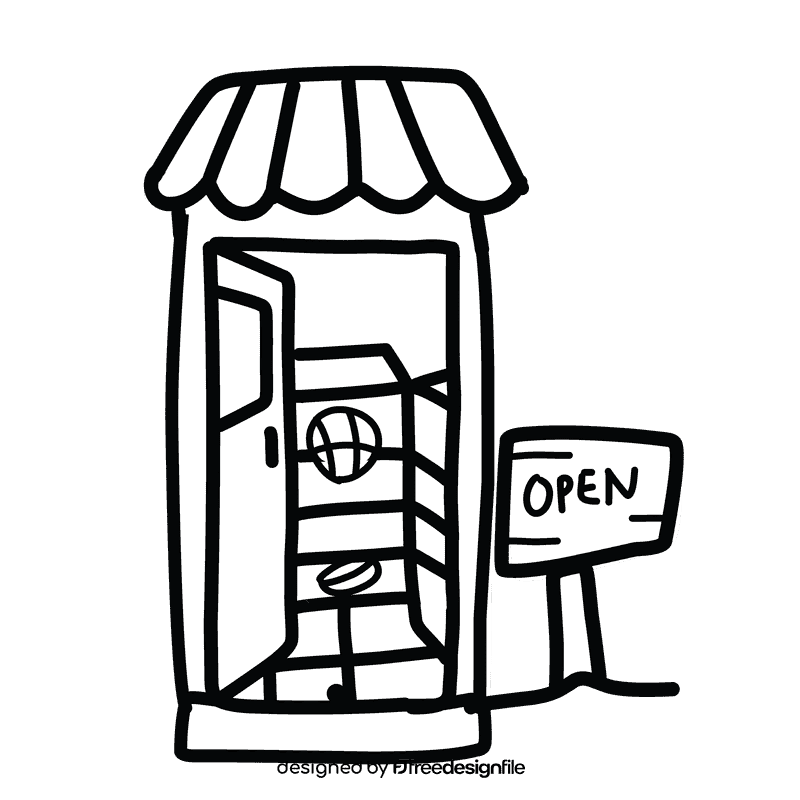 Open door store black and white clipart
