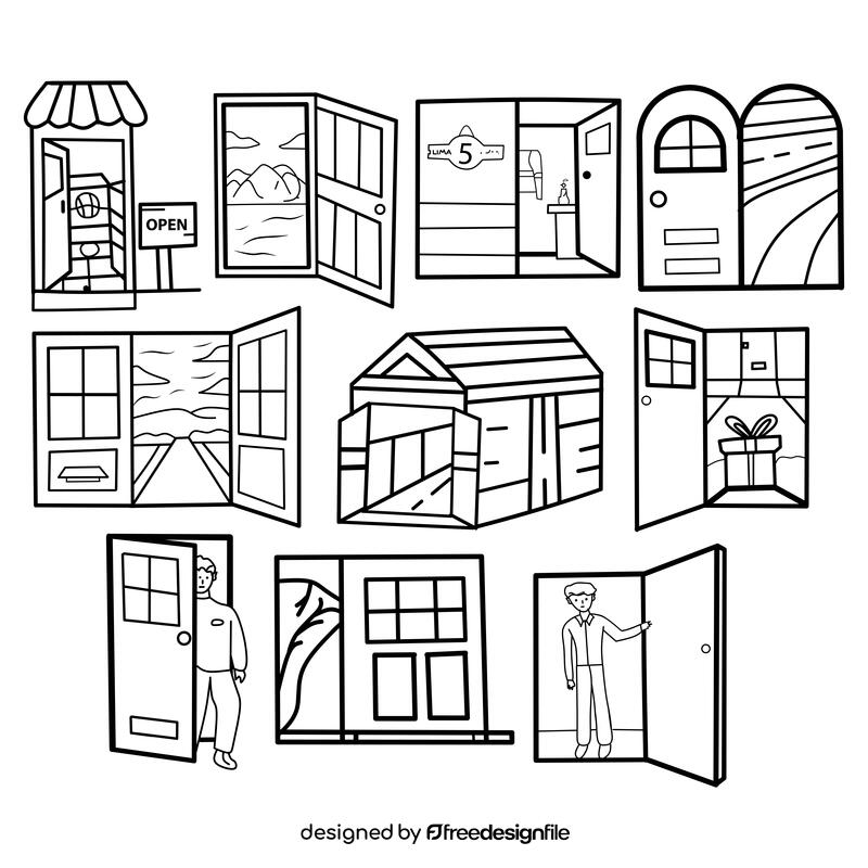Open Door Set black and white vector