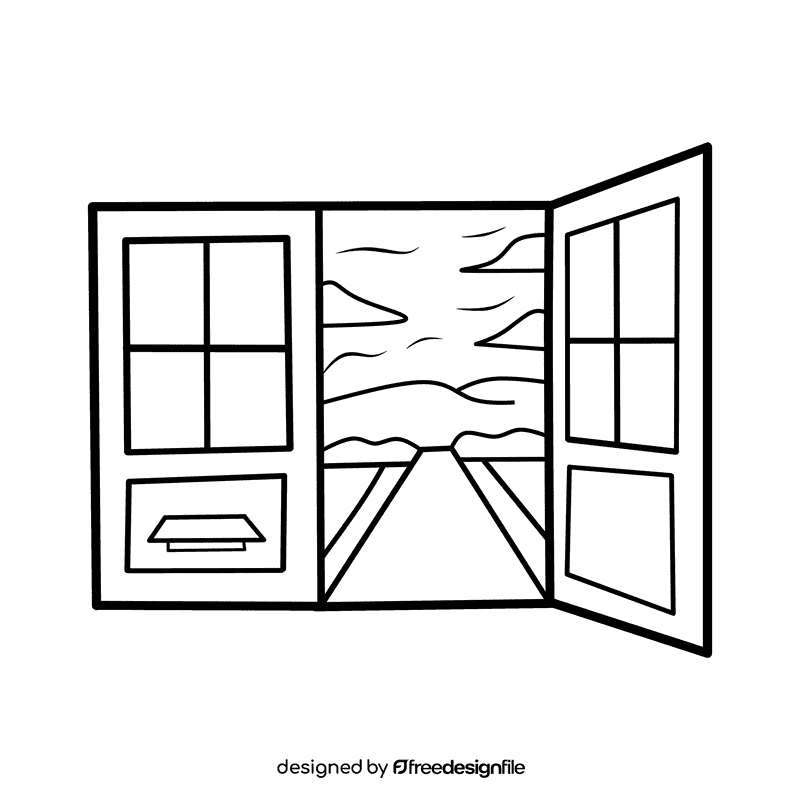 Open door Double Door black and white clipart