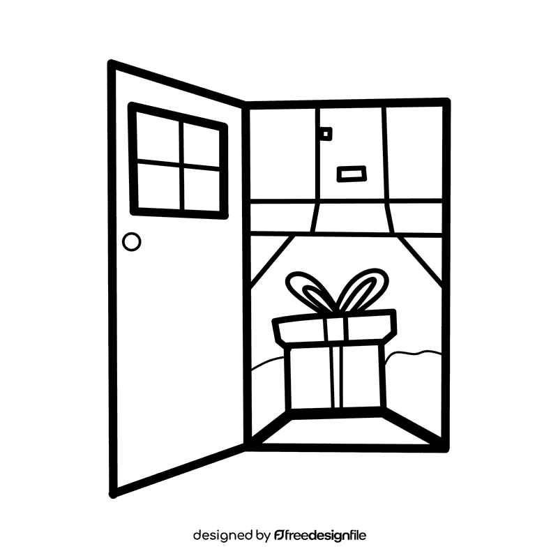 Open door Gift black and white clipart