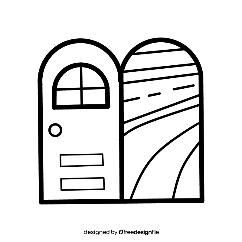 Open door Round Door black and white clipart