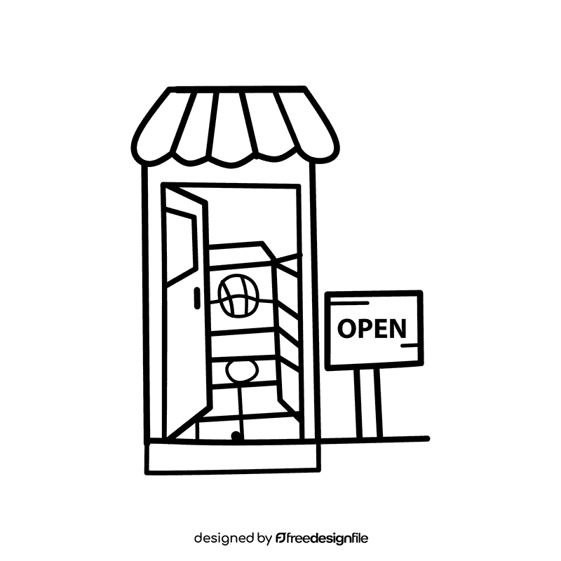 Open door Store black and white clipart