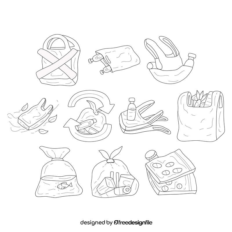 Plastic Bag  Set black and white vector