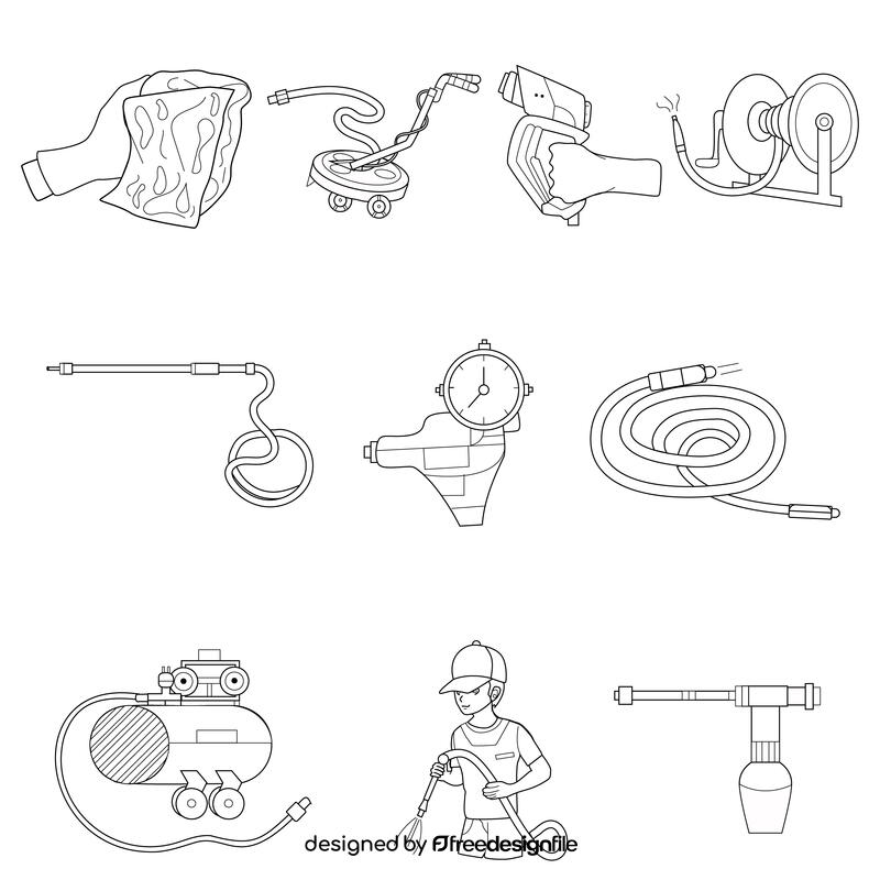 Pressure washer set black and white vector