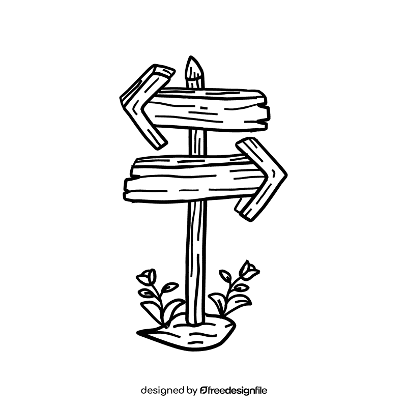 Sign Wood Double Arrow black and white clipart