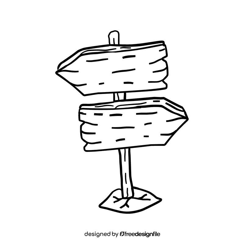 Sign Wood Double Direction black and white clipart