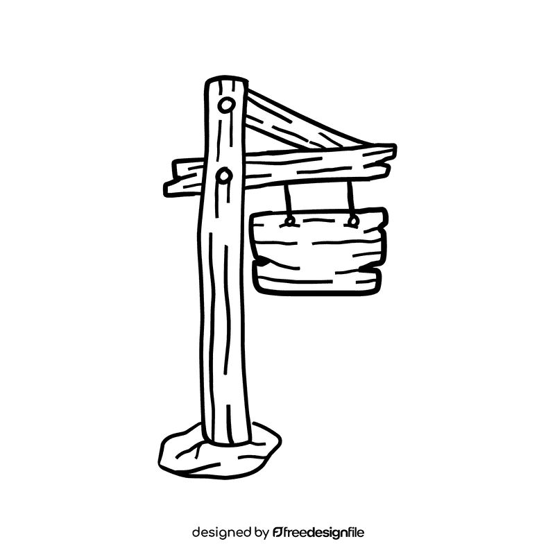 Sign Wood Hanging black and white clipart