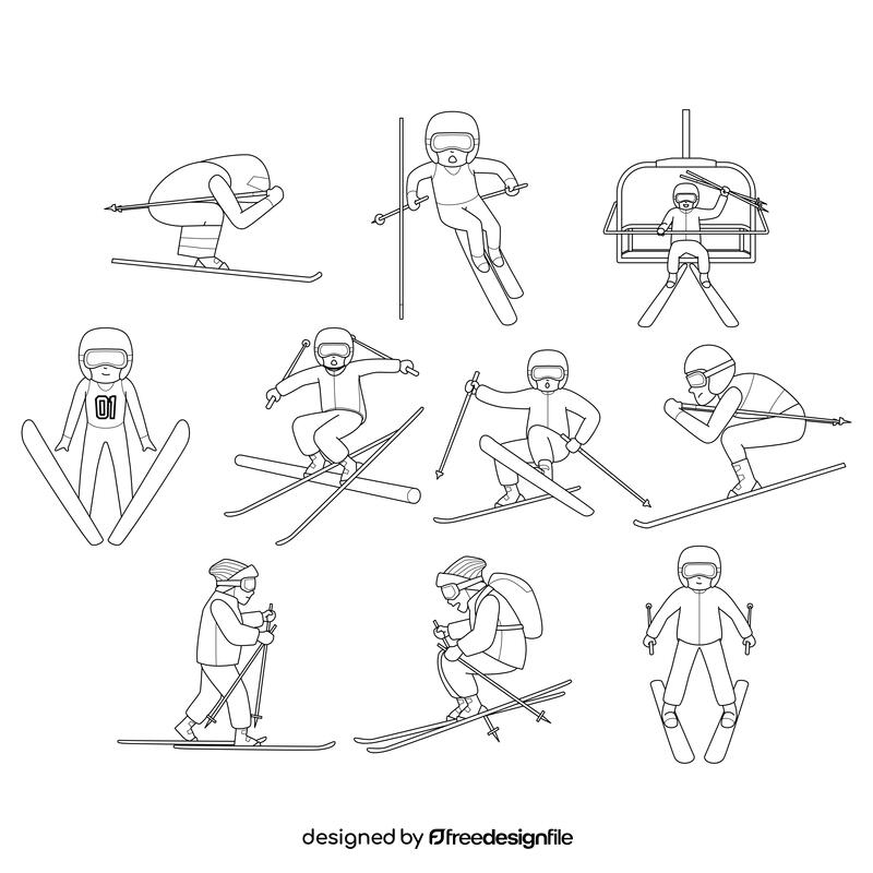 Skiing  Set black and white vector
