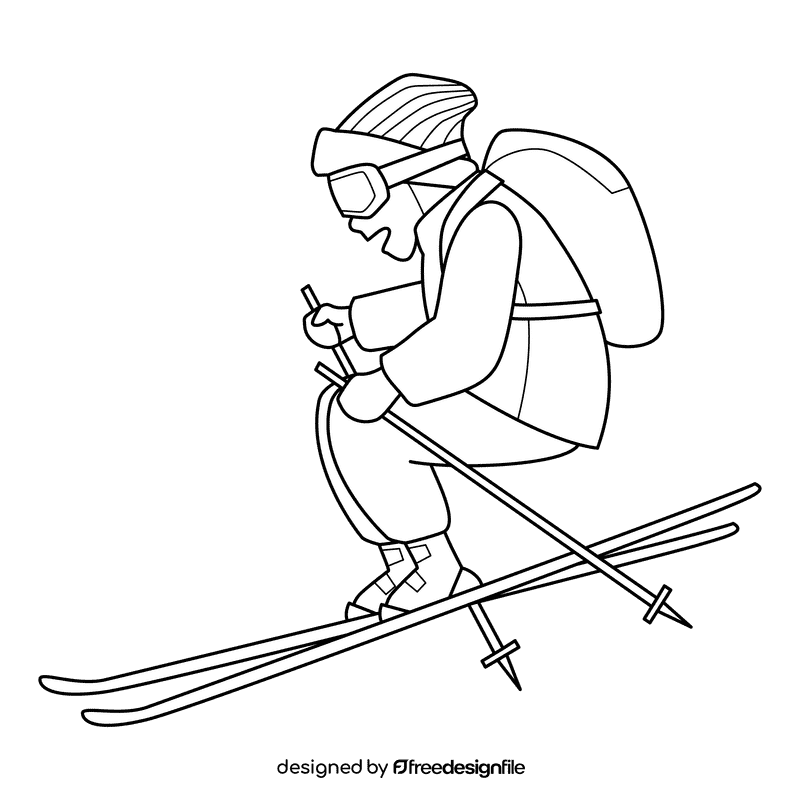 Skiing Cliff Drop black and white clipart
