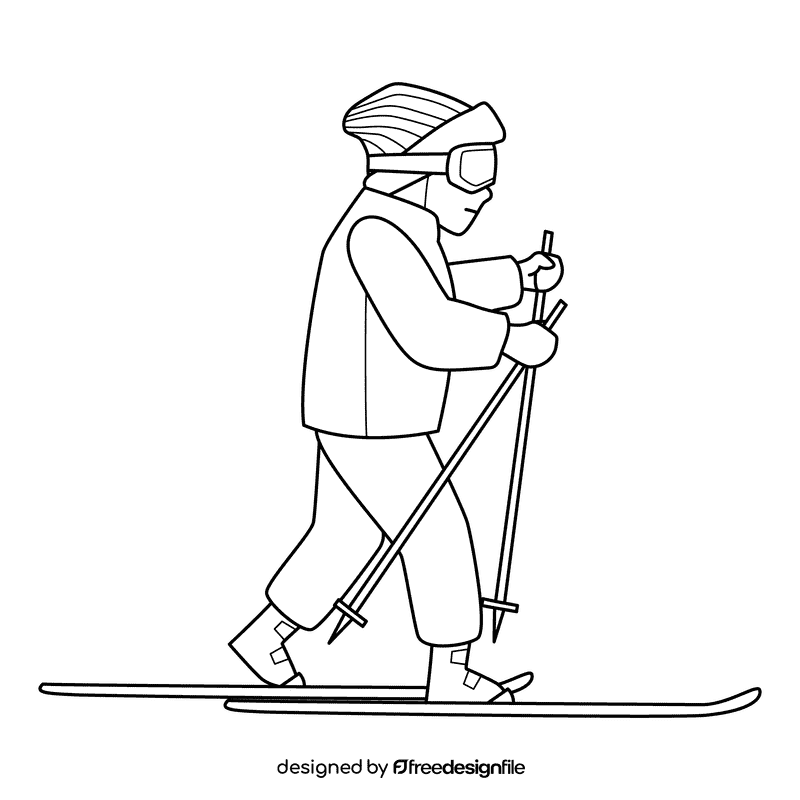 Skiing Cross Country black and white clipart
