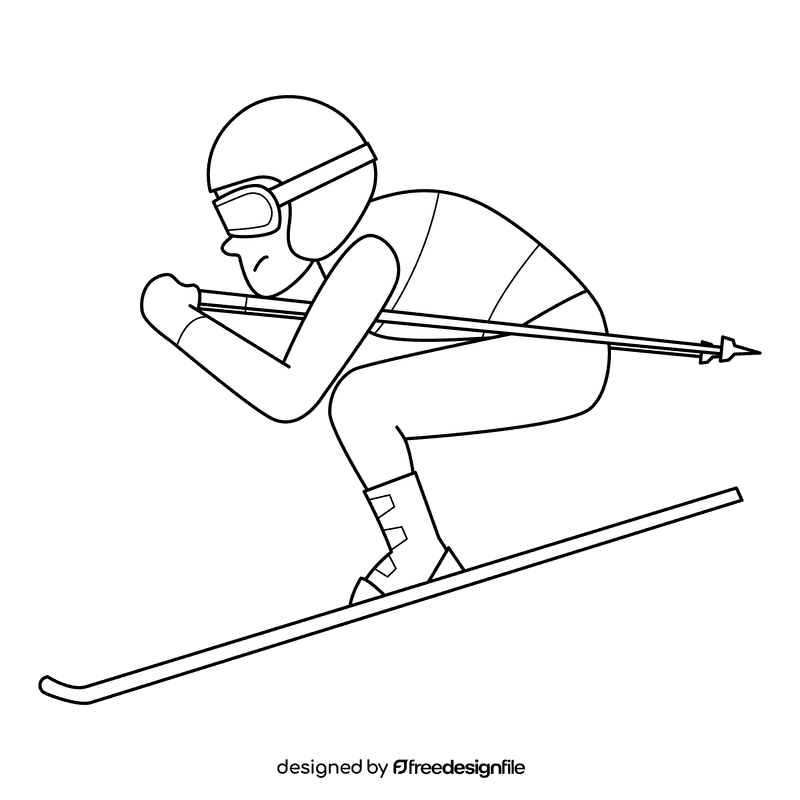 Skiing Downhill black and white clipart