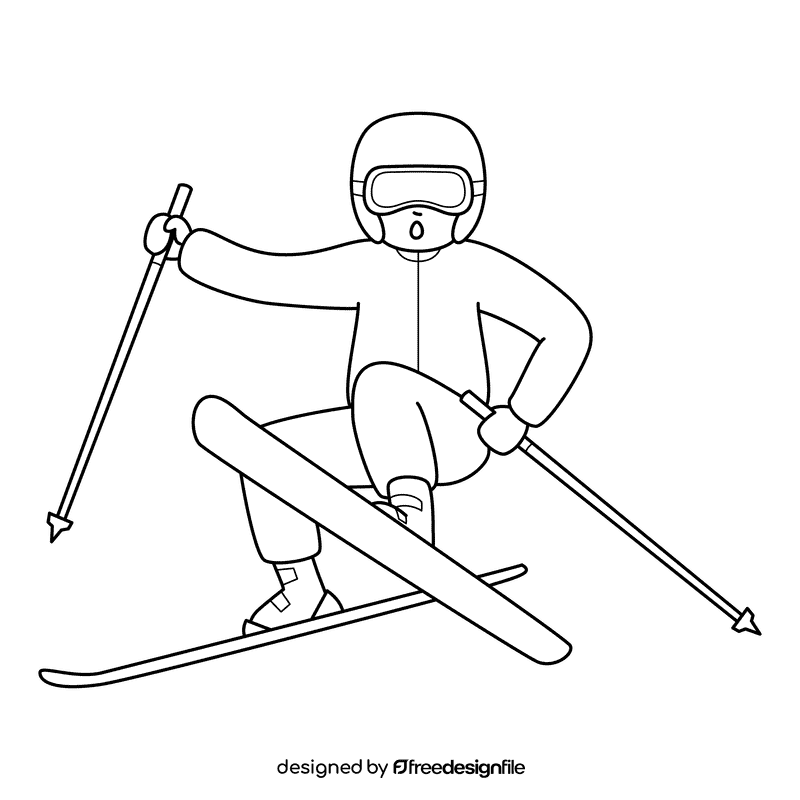Skiing Fall black and white clipart