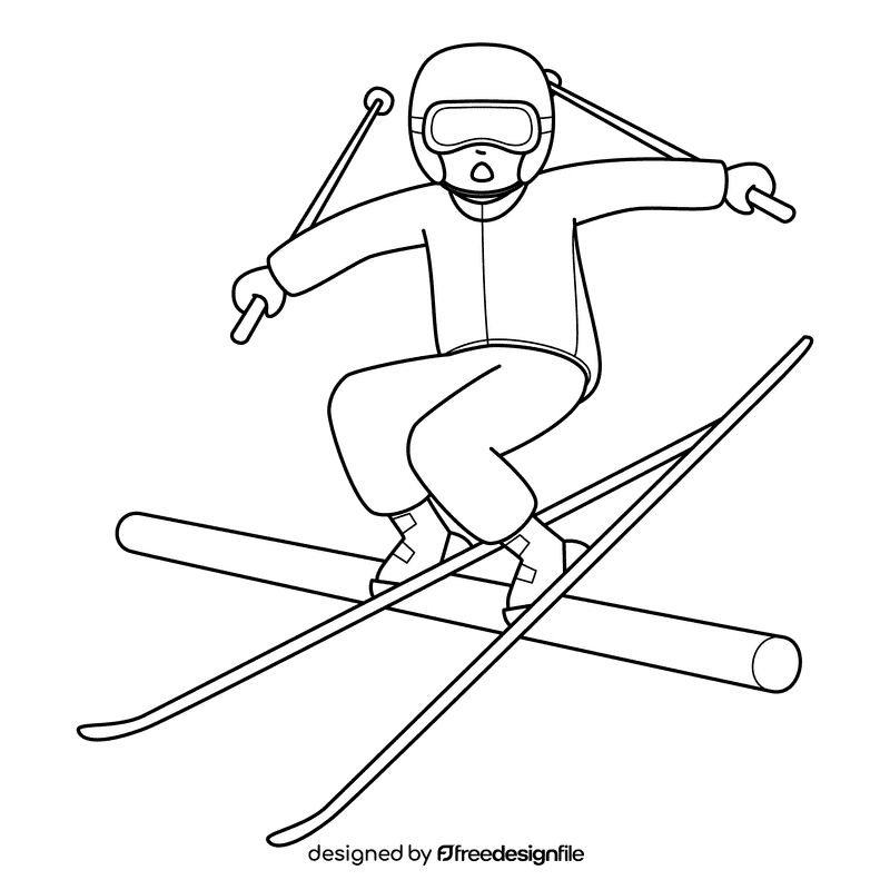 Skiing Freestyle black and white clipart