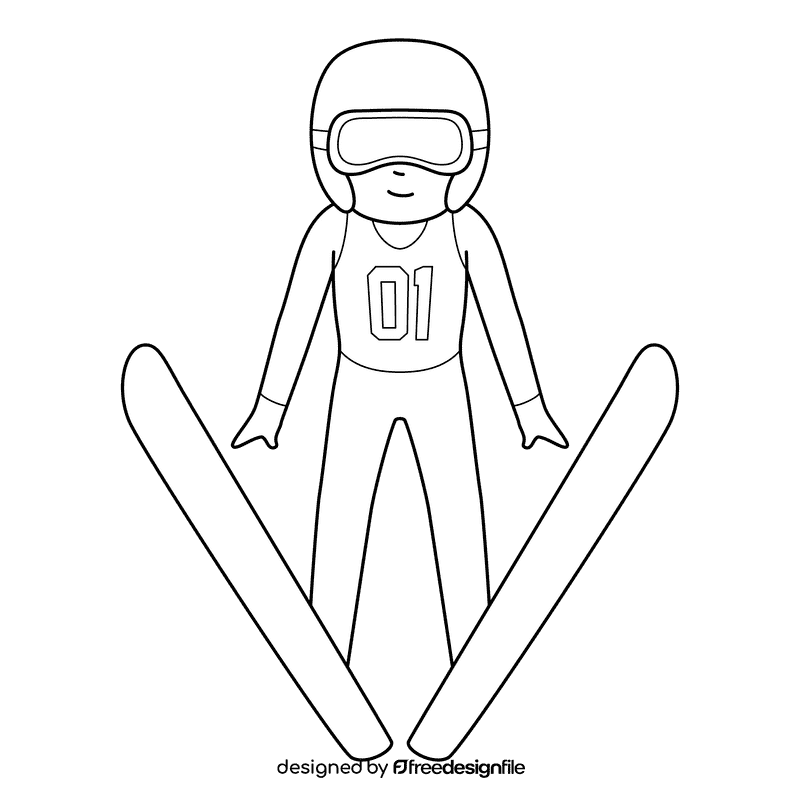 Skiing Jumping black and white clipart
