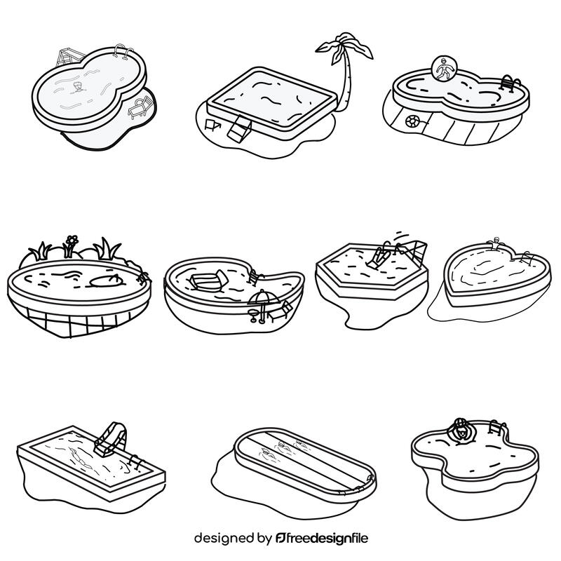 Swimming pool set black and white vector
