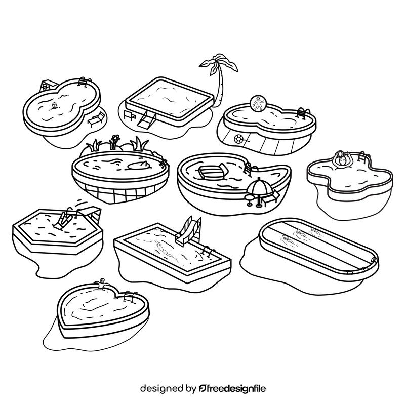 Swimming Pool Set black and white vector