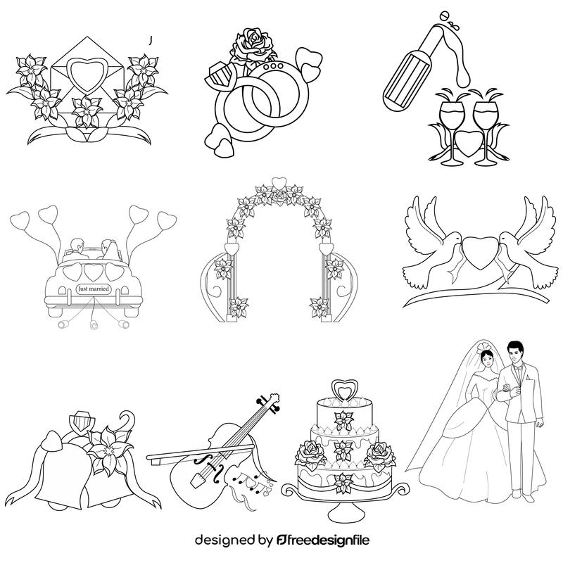Wedding set black and white vector