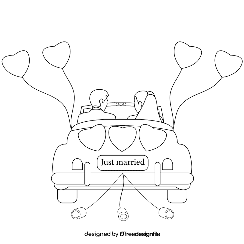 Wedding car black and white clipart