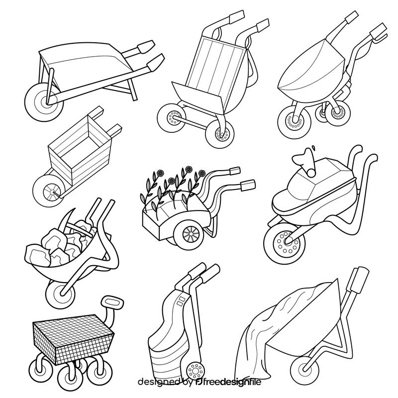 Wheelbarrow  set black and white vector