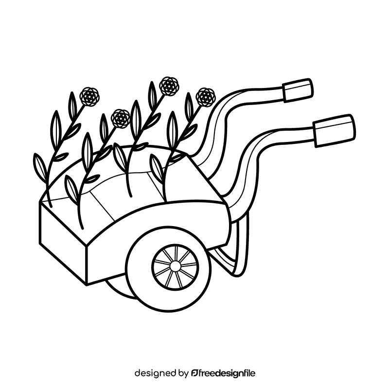 Wheelbarrow flower pick black and white clipart