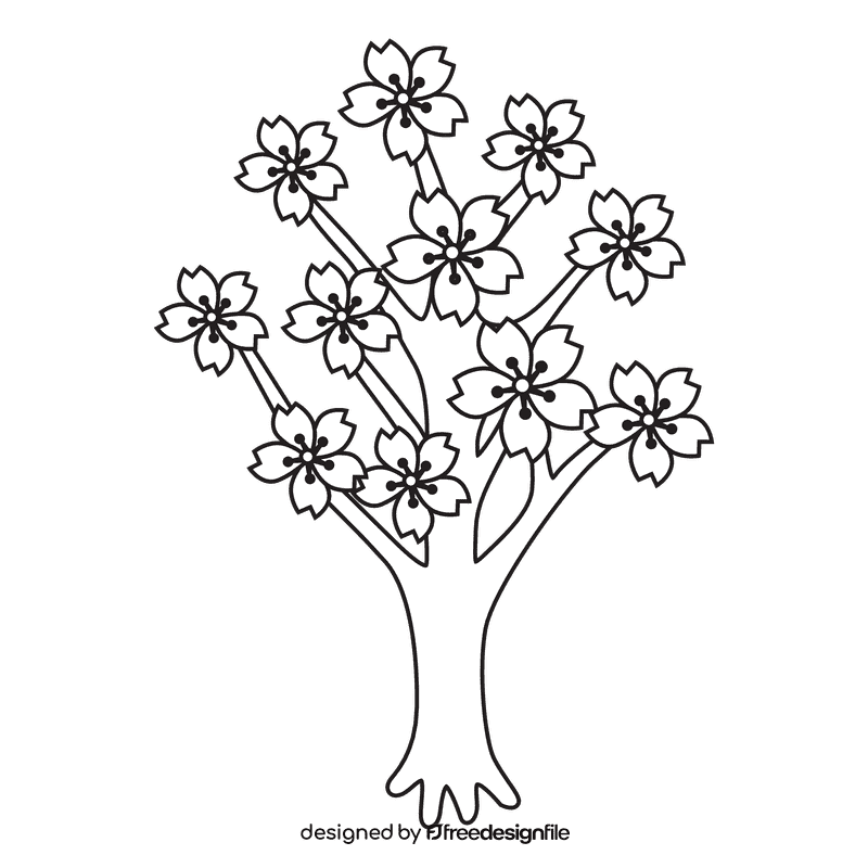 Cherry blossom Beautiful Tree black and white clipart