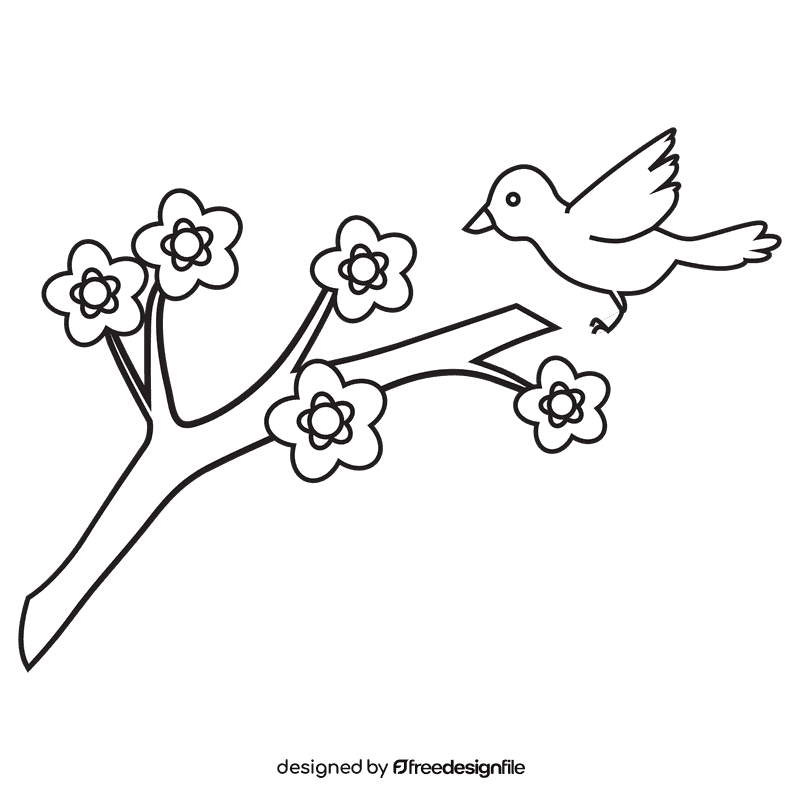 Cherry blossom Bird black and white clipart