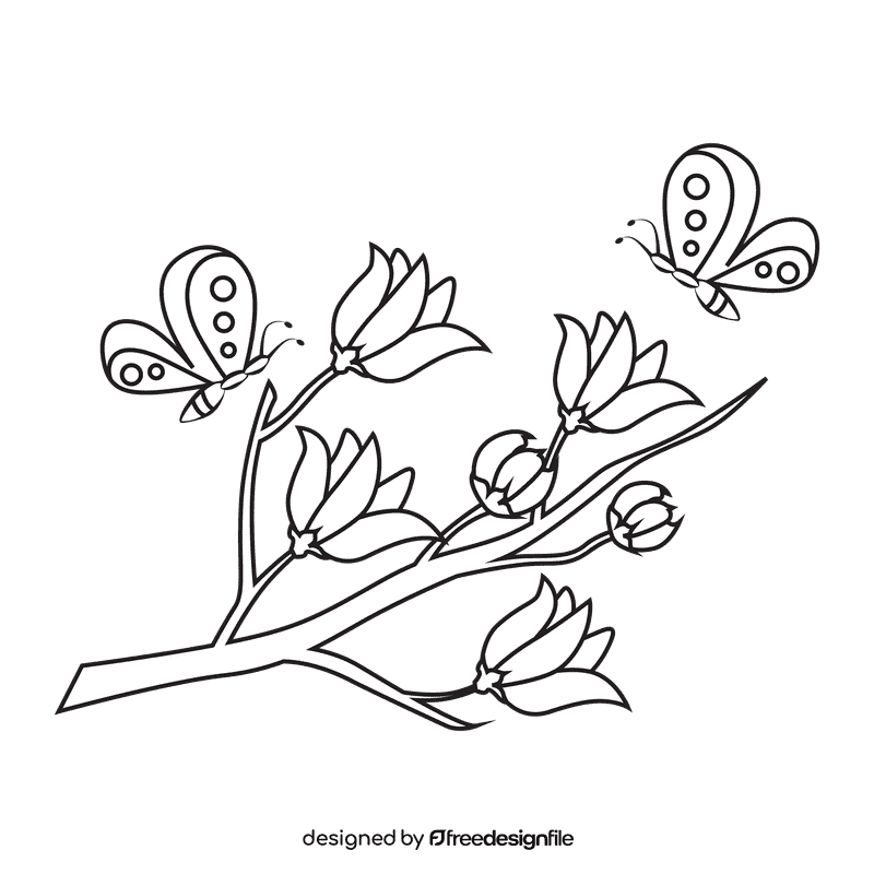 Cherry blossom Butterfly black and white clipart
