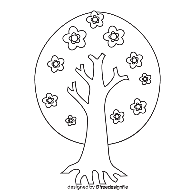 Cherry blossom Circle Tree black and white clipart