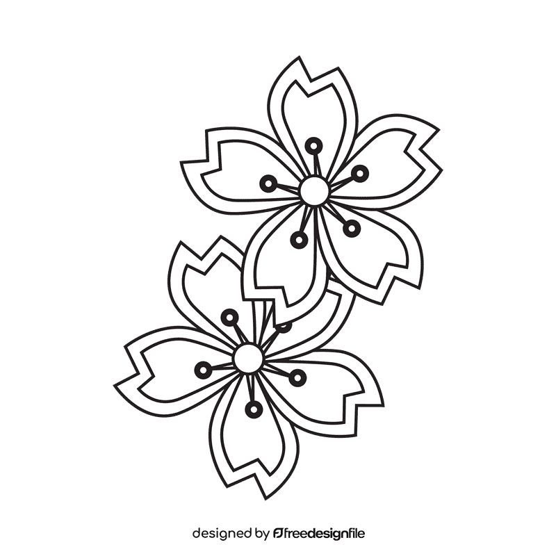 Cherry blossom Flowers black and white clipart
