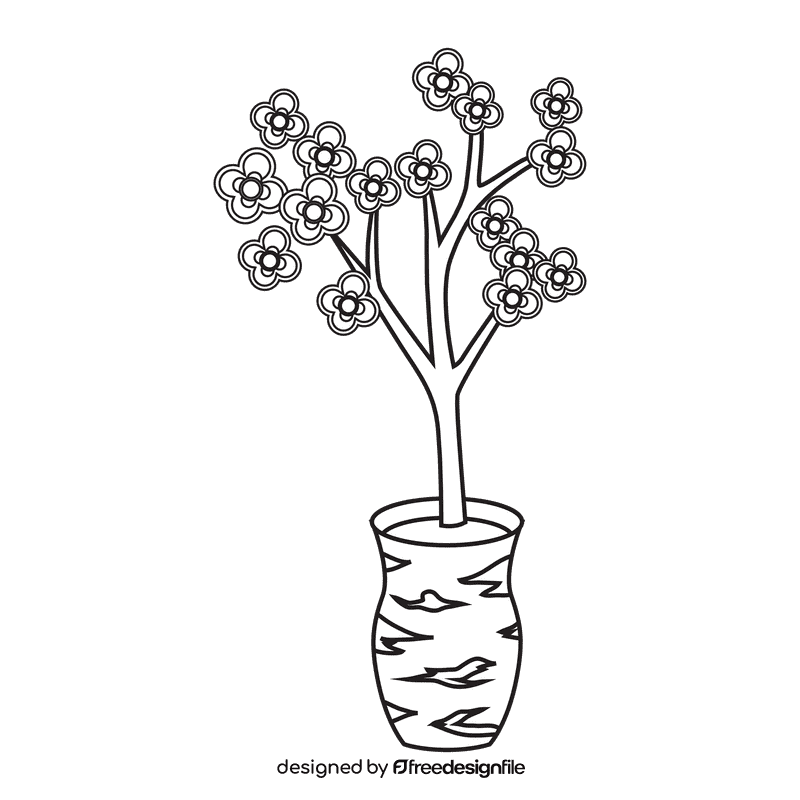 Cherry blossom in pottery black and white clipart