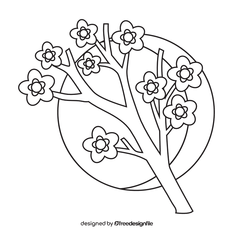Cherry blossom Moon black and white clipart
