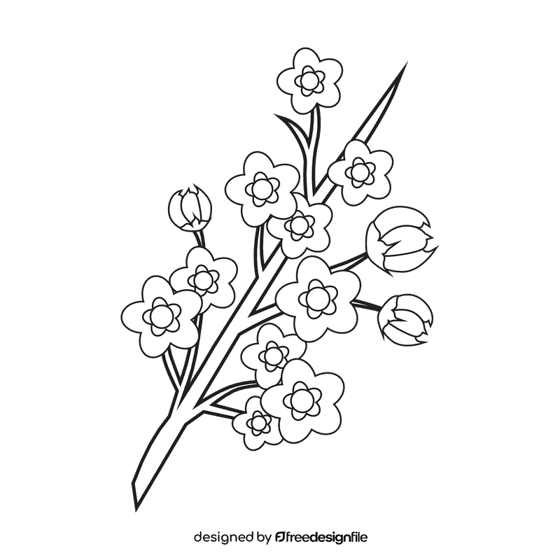 Cherry blossom twig black and white clipart
