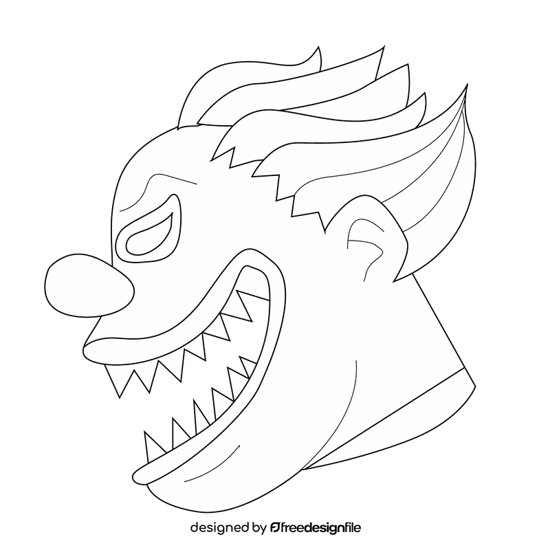 Creepy clown black and white clipart