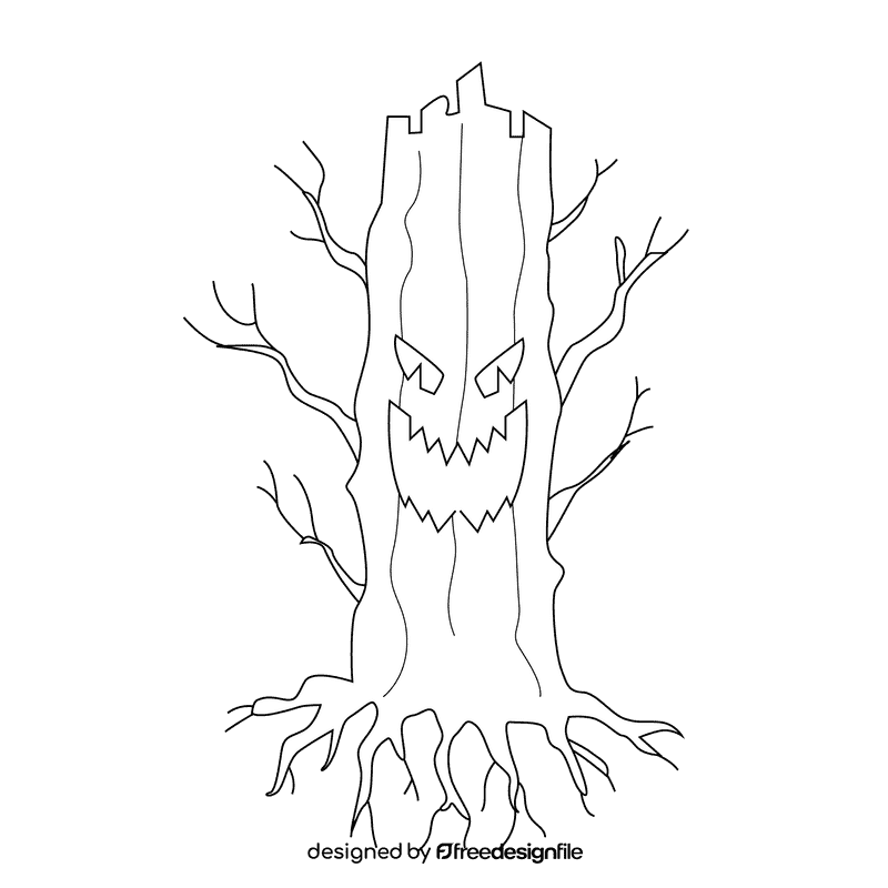 Creepy tree black and white clipart